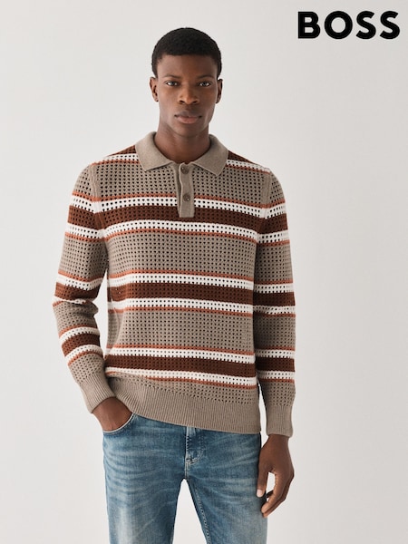 Brown - Regular Boss Crochet Knitted Polo Shirt