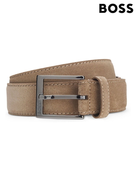 Natural - Regular Boss Suede Elloy Logo Belt