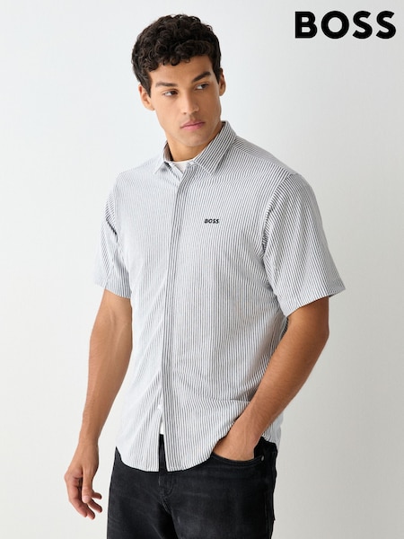Blue - Regular Boss Dymova Regular Fit Short Sleeve Stretch Shirt