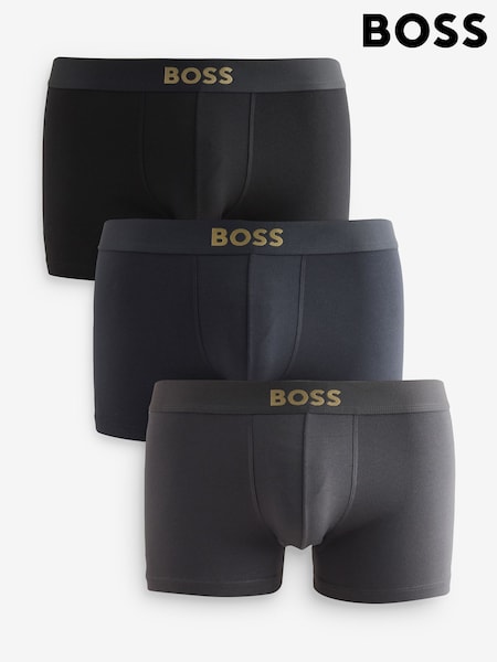 Black - Regular Boss Gold Logo Trunk Boxers 3 Pack