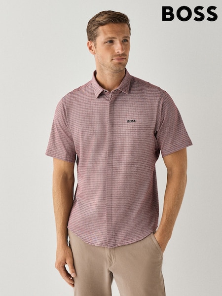 Pink - Regular Boss Dymova Regular Fit Short Sleeve Stretch Shirt