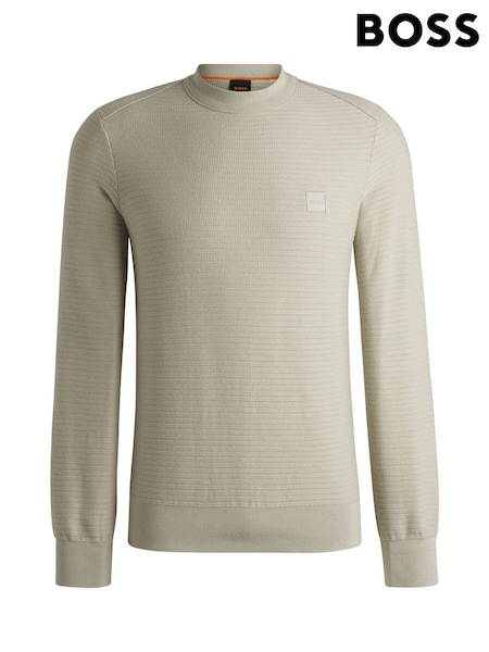 Light Beige - Regular Boss Anion Regular Fit Logo Patch Cashmere Blend Knit Jumper