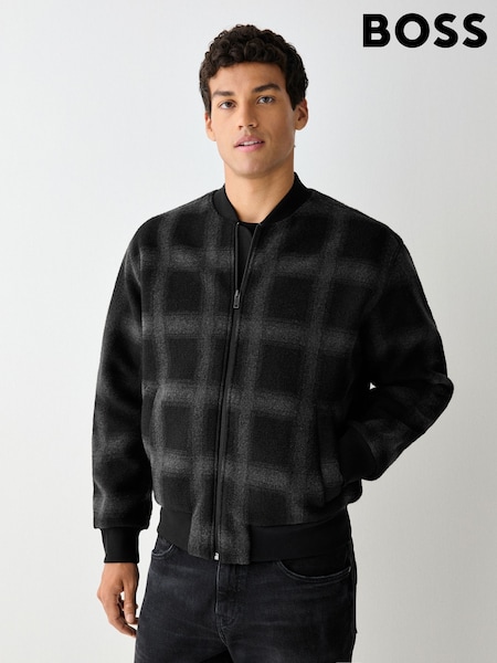 Black - Regular Boss Check Bomber Sweat Jacket