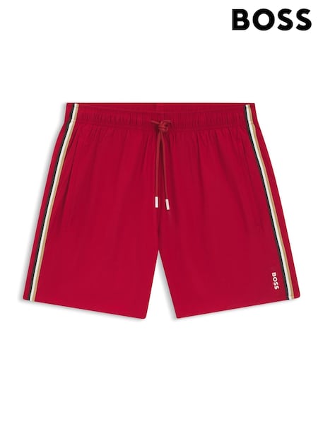 Red - Regular Boss Iconic Side Stripe Logo Swim Shorts