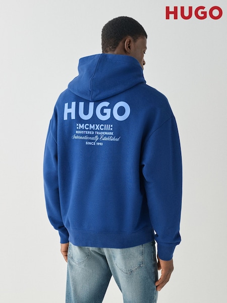 Көк - Regular Hugo Back Graphic Hoodie
