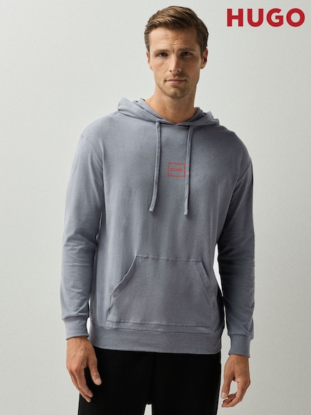 אפור - Regular Hugo Box Logo Relaxed Fit Hoodie