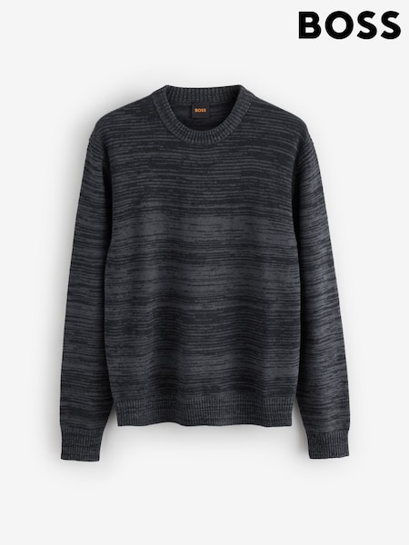 Blue - Regular Boss Aperoso Textured Knit Crew Neck Jumper