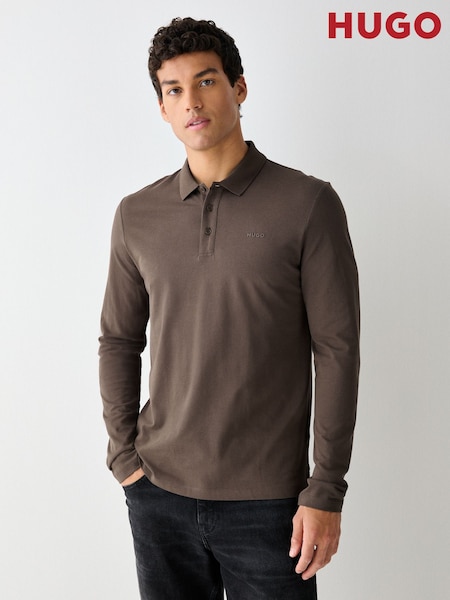 بني - Regular Hugo Donos Regular --fit Long Sleeve Polo Shirt