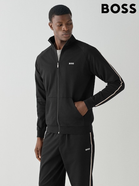 Black - Regular Boss Iconic Logo Stripe Detail Zip Through Sweat Top