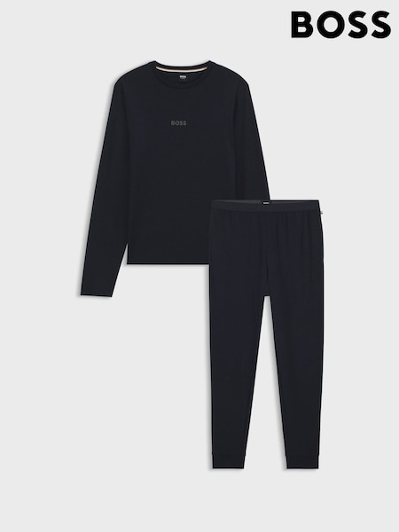 Albastru - Regular Boss Classic Logo Long Pyjamas Gift Set