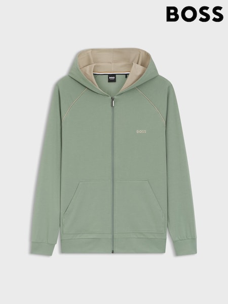 Зелений відтінку шавлії - Regular Boss Contrast Logo Zip Through Sweat Top