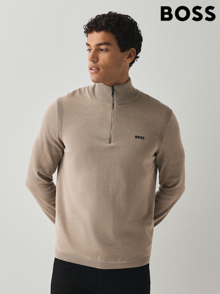 بيج - Regular Boss Regular Fit Ever Quarter Zip Jumper