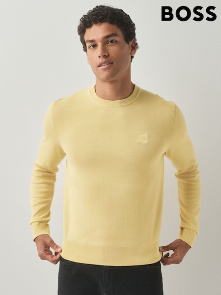 Yellow Blue - Regular Boss Regular Fit Kanovano Crew Neck Cotton Cashmere Logo Jumper