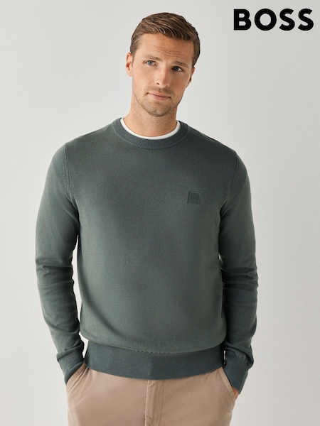 Dark Green - Regular Boss Regular Fit Kanovano Crew Neck Logo Jumper