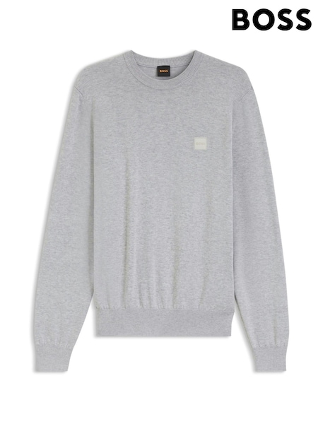 Gri - Regular Boss Regular Fit Kanovano Crew Neck Logo Jumper