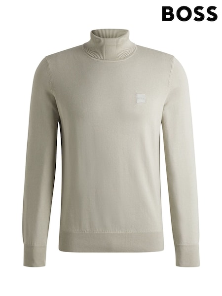 Natural - Regular Boss Regular Fit Roll Neck Logo Jumper