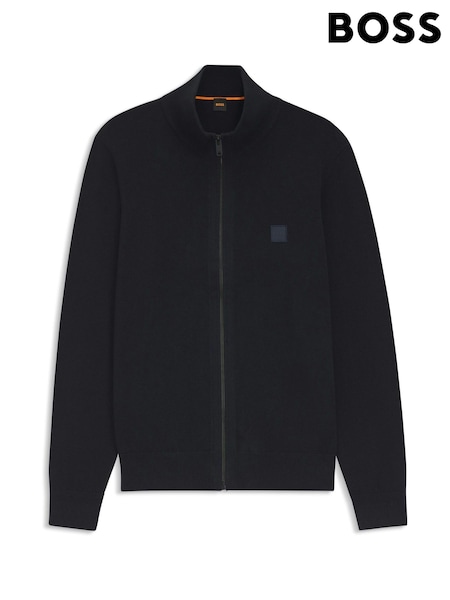 Синій - Regular Boss Regular Fit Logo Full Zip Knitted Cardigan