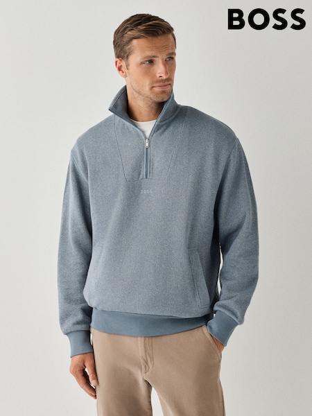 Blue - Regular Boss Regular Fit Quarter Zip Sweat Top