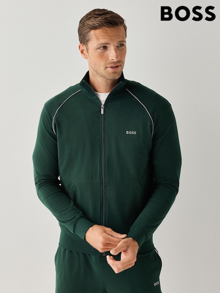 Grün - Regular Boss Regular Fit Logo Zip Through Sweat Top