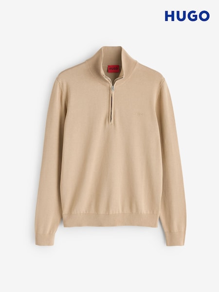 Natural - Regular Hugo Regular Fit Logo Knit Jumper