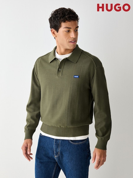 Green - Regular Hugo Regular Fit Polo Neck Logo Jumper
