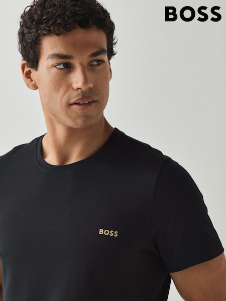 أسود كروم - Regular Boss Regular Fit Crew Neck Logo T-shirt