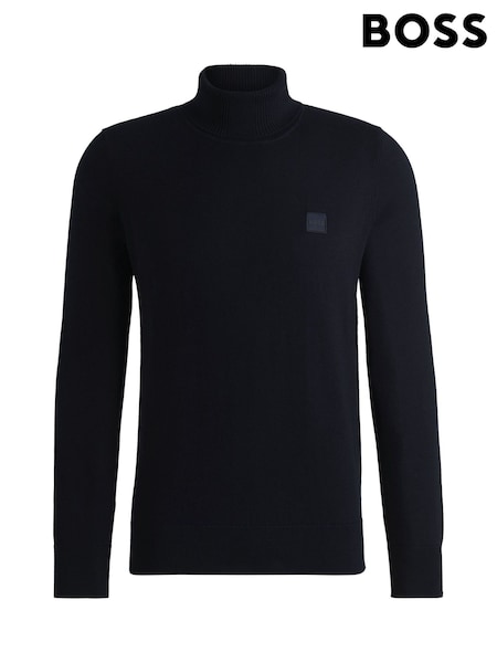 Blau - Regular Boss Regular Fit Roll Neck Logo Jumper