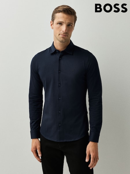 Navy Blue - Regular Boss Regular-fit Logo Stretch Shirt