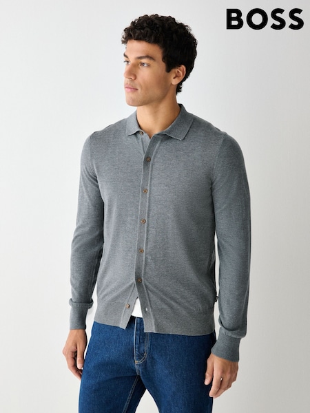 Grey - Regular Boss Regular Fit Helbert Knitted Polo