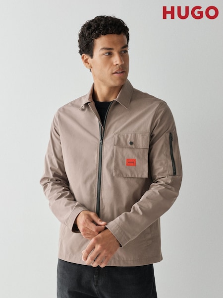 Brown - Regular Hugo Regular Fit Zip Through Overshirt