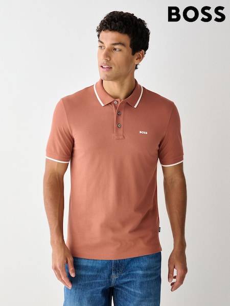 أحمر - Regular Boss Regular Fit Parlay Logo Tipped Polo Shirt