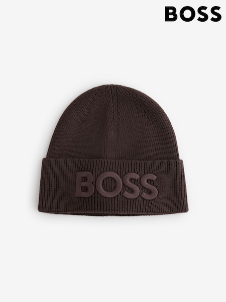 Brown - Regular Boss Logo Knit Beanie
