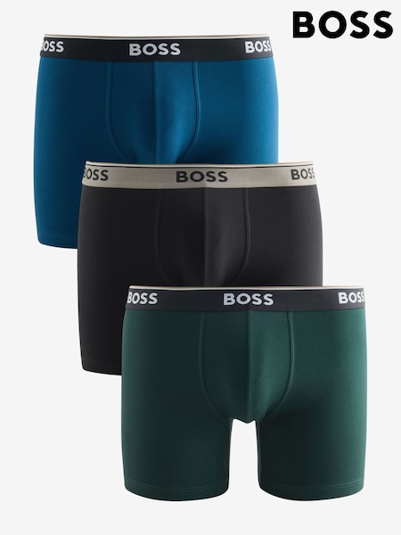 Zaļa/Melna/Zila - Regular Boss Power Logo Hipster Boxers 3 Pack