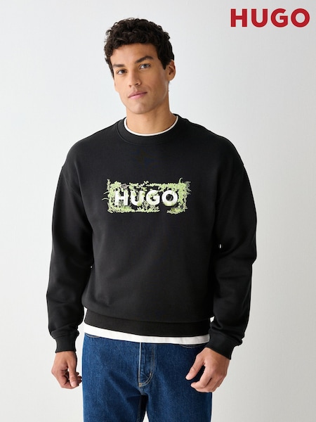 Black - Regular Hugo Logo Crew Neck Sweat Top