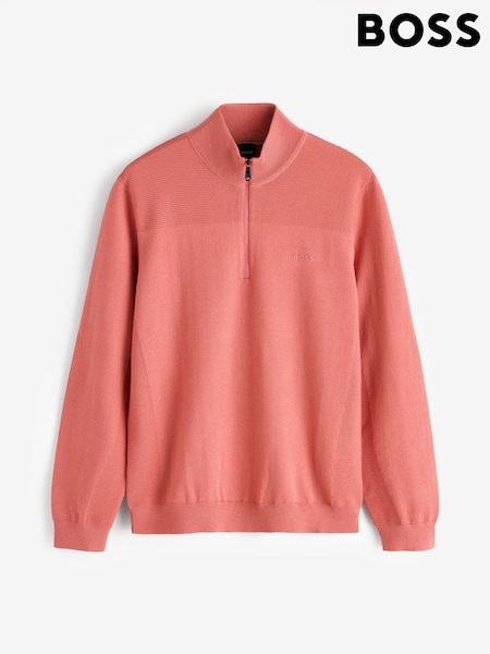 Roz coral - Regular Boss Momentum Quarter Zip Knitted Jumper