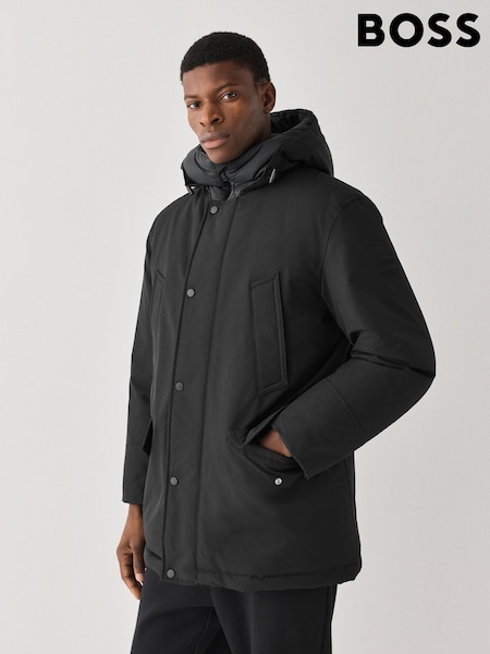 Black - Regular Boss Mid Length Hooded Jacket
