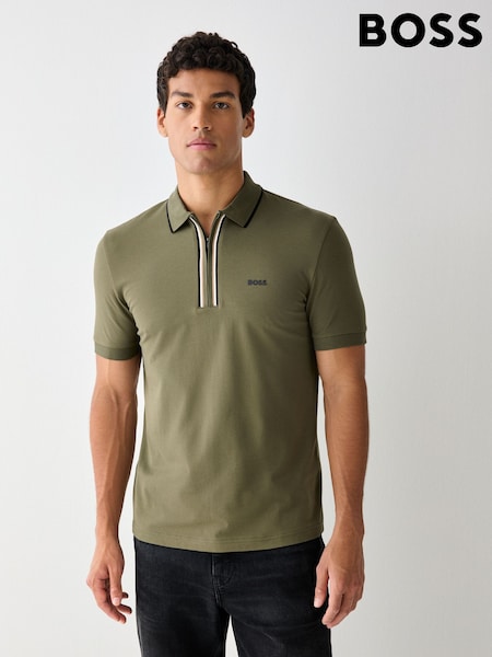 Green - Regular Boss Philix Quarter Zip Polo Shirt