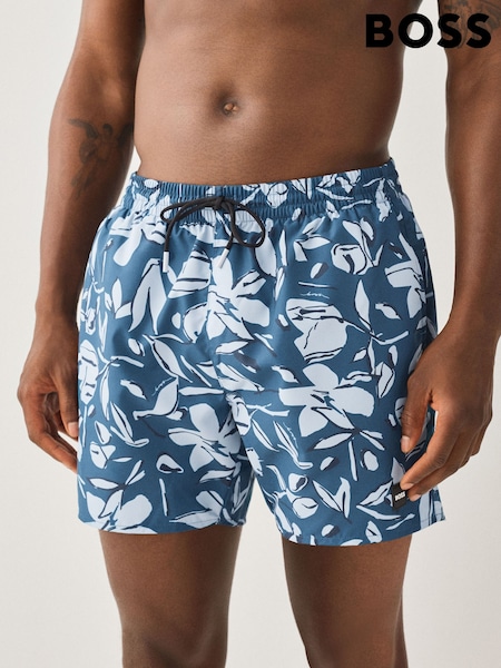 Blue - Regular Boss Piranha Printed Swim Shorts