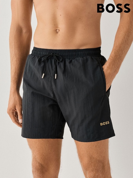 Black - Regular Boss Ole Regular Fit Logo Swim Shorts