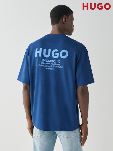 أزرق - Regular Hugo Nalono Relaxed Fit Graphic Logo T-shirt
