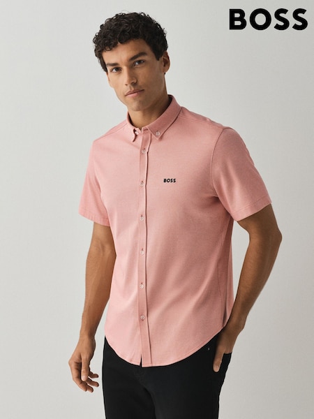 Vaaleanpunainen - Regular Boss Motion Regular --fit Short Sleeve Stretch Shirt