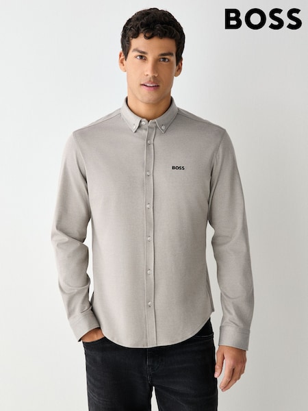أخضر - Regular Boss Motion Cotton Regular Fit Long Sleeve Shirt