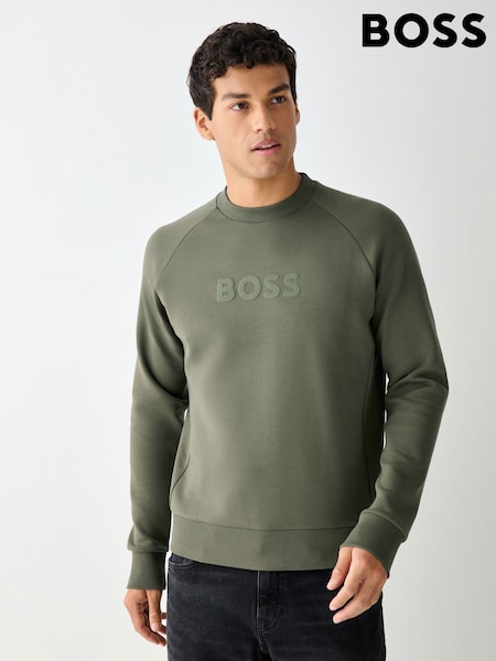Green - Regular Boss Regular Fit Salbo Logo Sweat Top