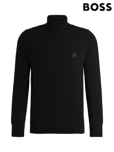 Black - Regular Boss Regular Fit Roll Neck Logo Jumper