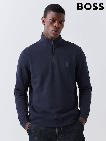 Navy Blue - Regular Boss Zetrust Regular-fit Logo Quarter Zip Sweatshirt