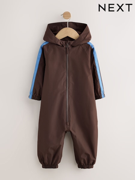 Brown Side Stripe - Waterproof Fleece Lined Puddlesuit (3mths-7yrs)