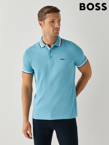 Sky Blue - Regular Boss Regular-fit Paddy Tipped Collar Polo Shirt