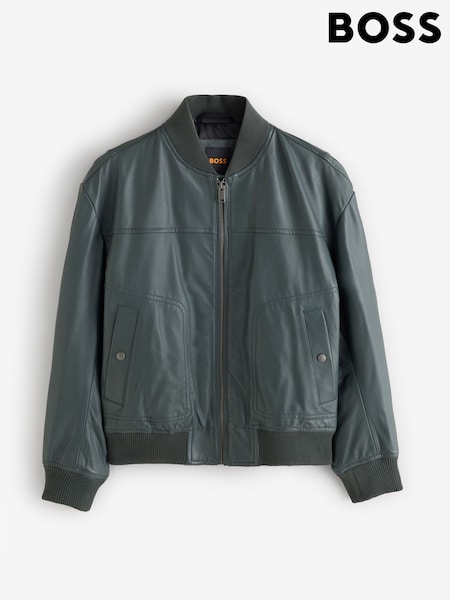 Green - Regular Boss Jokans Bomber Leather Jacket
