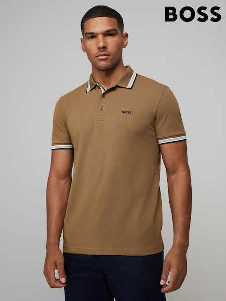 بني - Regular Boss Regular --fit Paddy Tipped Collar Polo Shirt