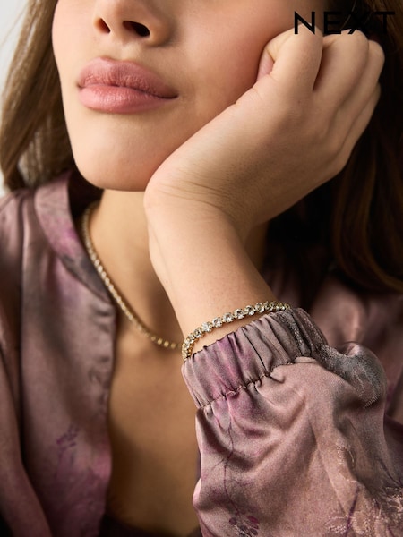 Tono dorado - Waterproof Stainless Steel Tennis Bracelet